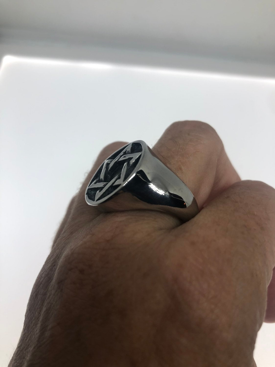 Vintage Stainless Steel Star of David Mens Ring