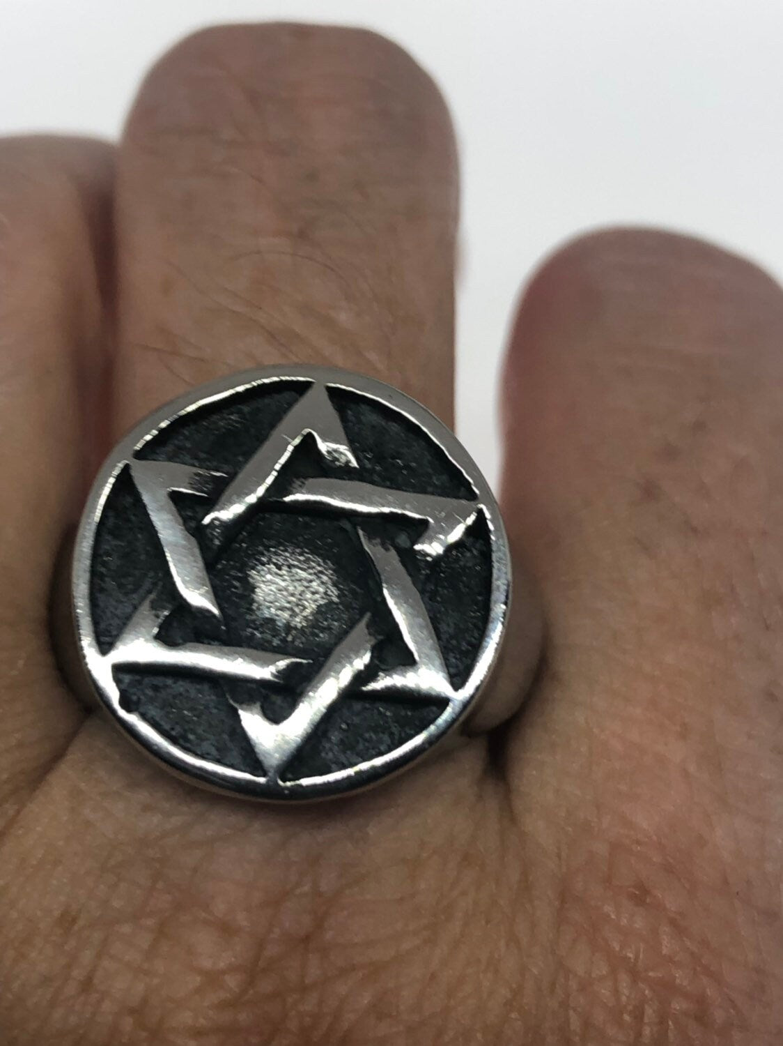 Vintage Stainless Steel Star of David Mens Ring