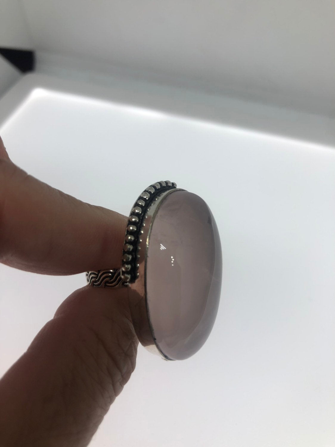 Vintage Rose Quartz Silver Cocktail Ring