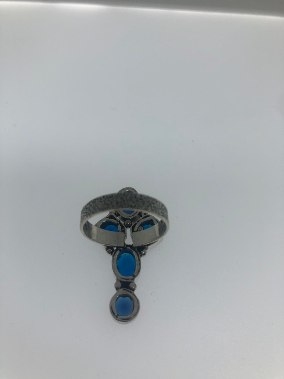 Vintage Genuine Blue Glass Cross Silver Ring