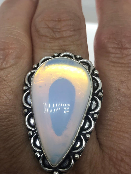 Vintage Blue White Opal Art Glass Ring Statement