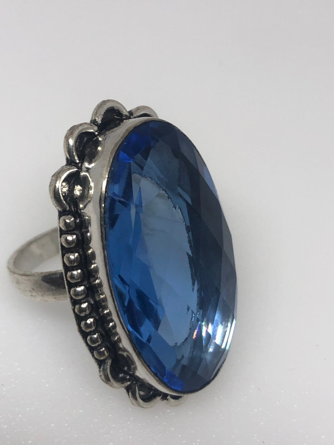 Vintage Blue Vintage Art Glass Ring About 1 Inch Long Knuckle Ring