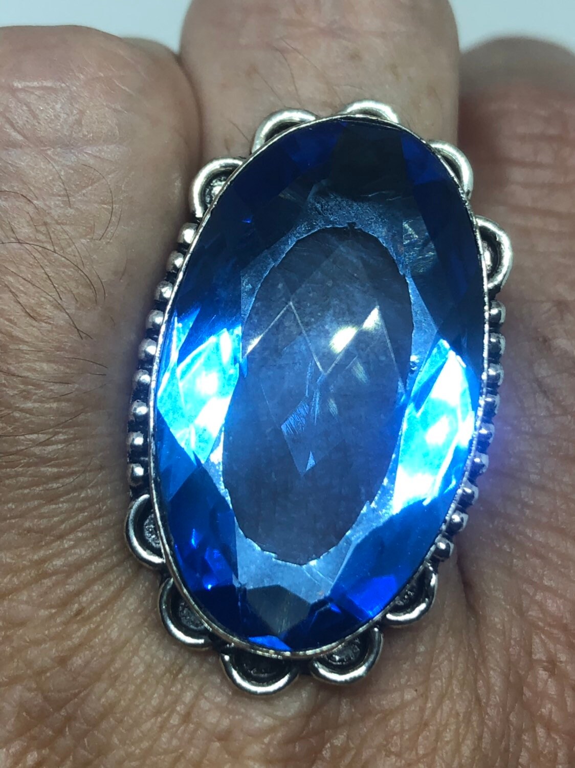 Vintage Blue Vintage Art Glass Ring About 1 Inch Long Knuckle Ring