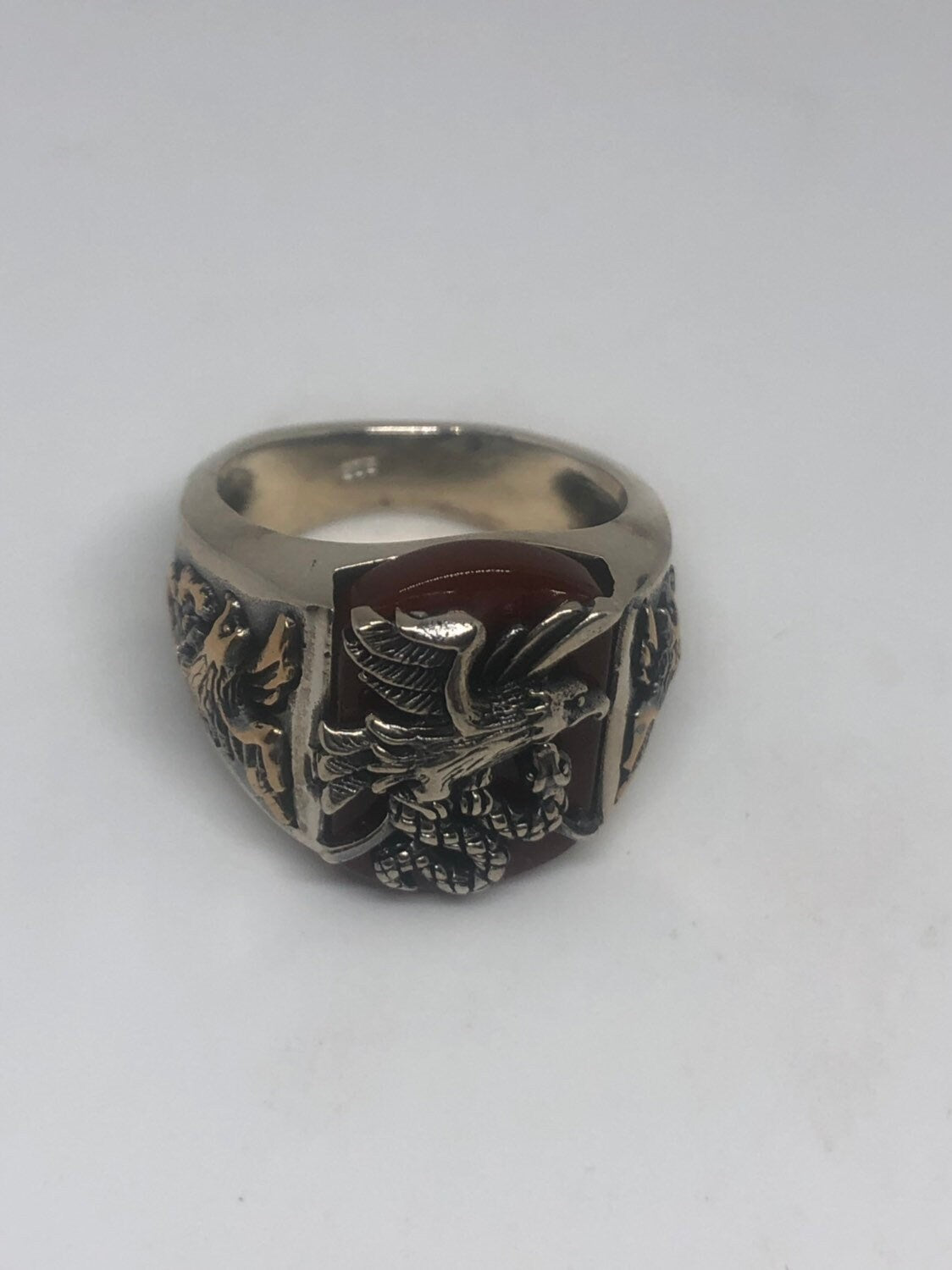 Vintage Carnelian Eagle with Snake 925 Sterling Silver Ring