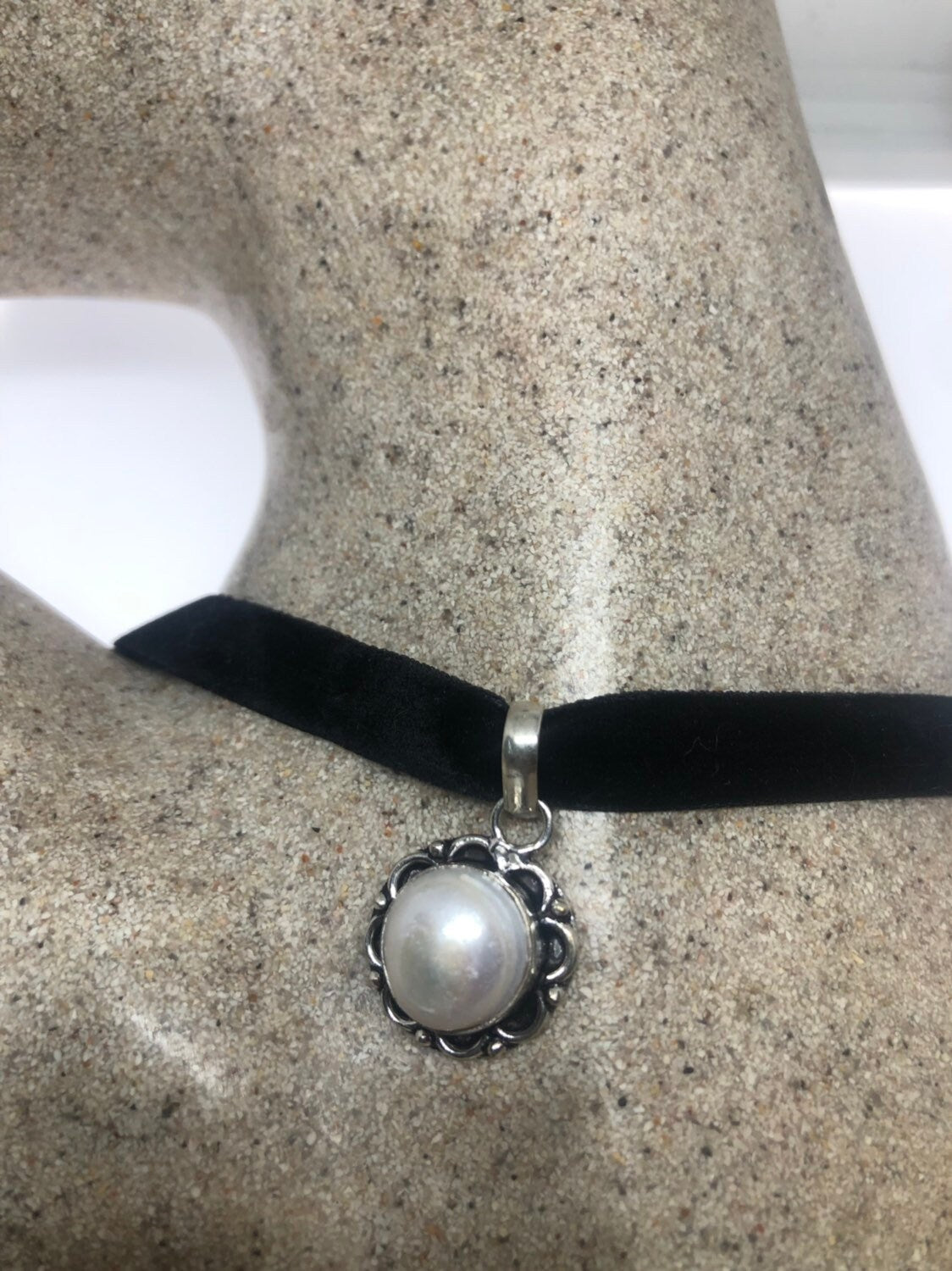 Vintage White Biwa Pearl Silver Choker Necklace