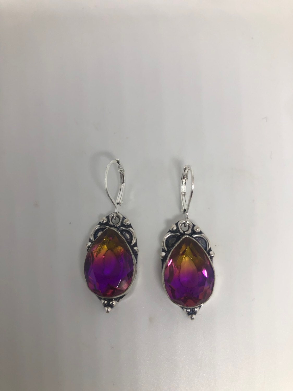 Antique Vintage Purple Volcanic Glass Silver Dangle Earrings