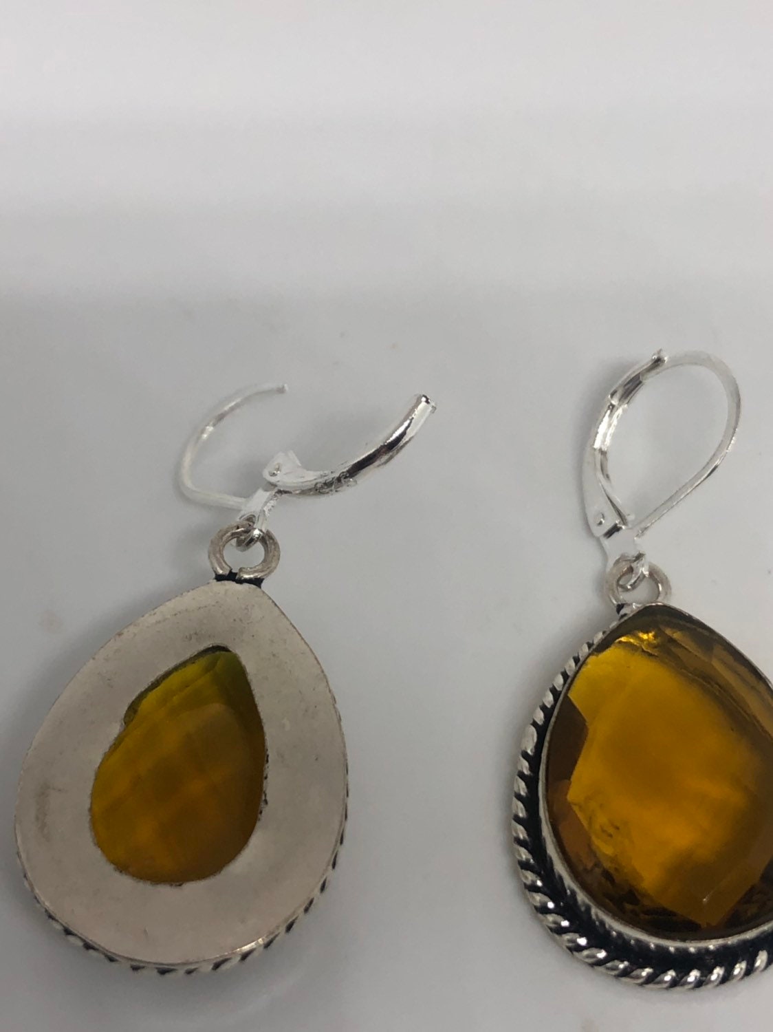 Antique Vintage Golden Volcanic Glass Silver Dangle Earrings