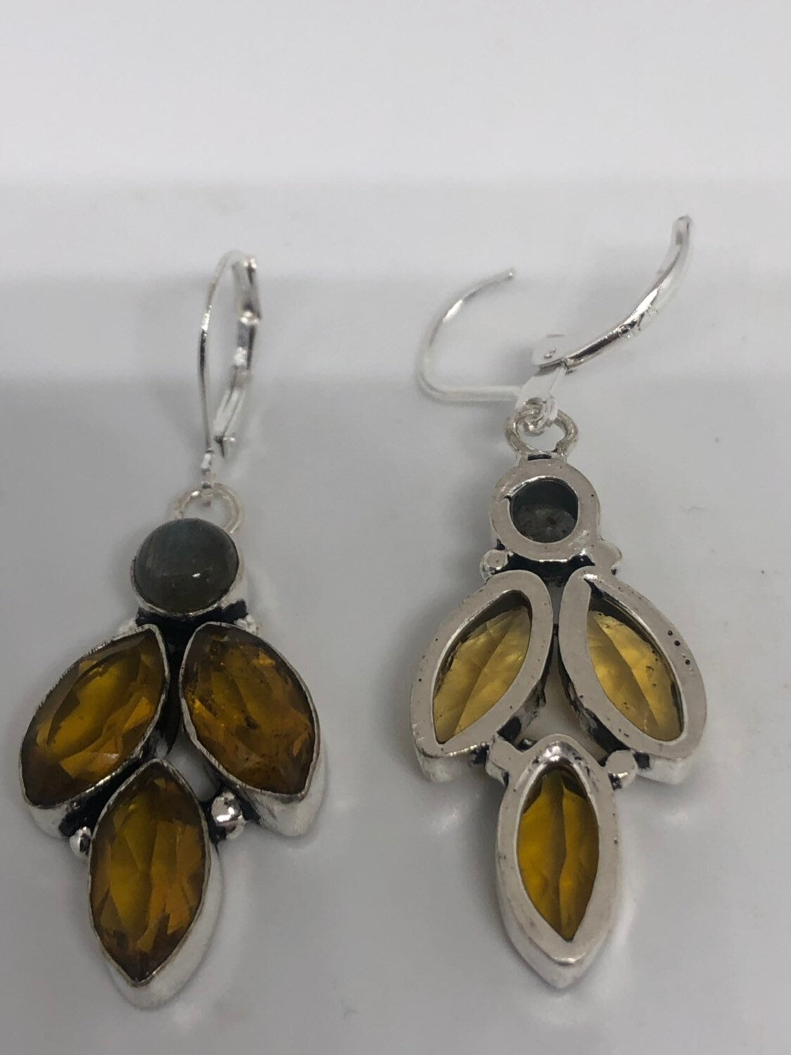 Antique Vintage Golden Volcanic Glass Silver Dangle Earrings