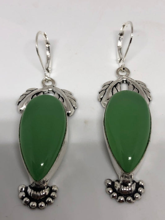 Vintage Fun Green Jade Gemstone Silver Earrings