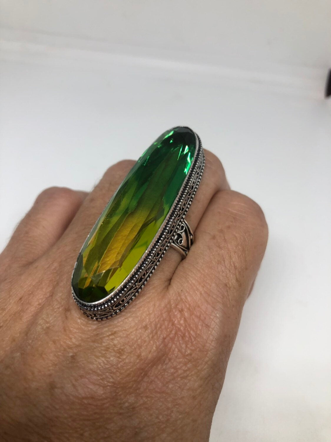 Vintage Green Vintage Art Glass Ring About 2 Inch Knuckle Ring