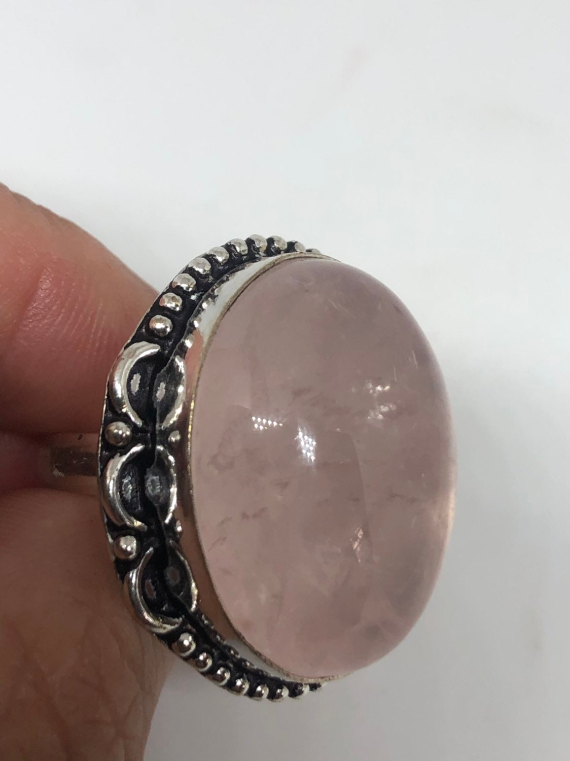 Vintage Genuine Rose Quartz Silver Ring