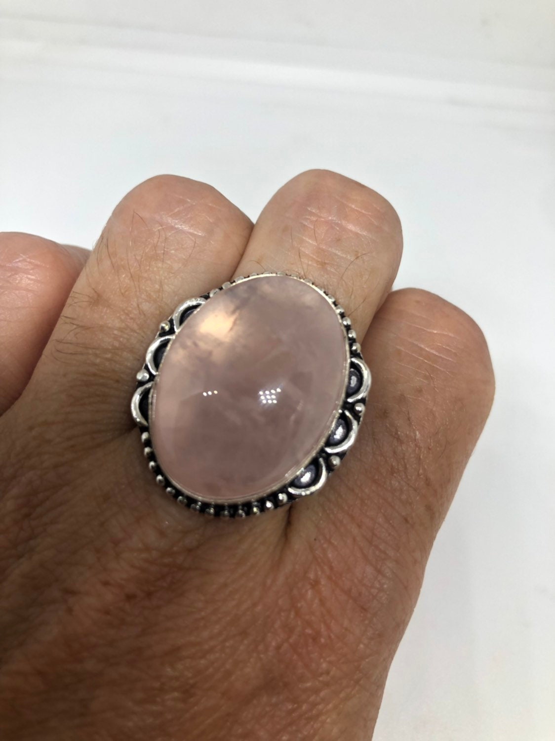 Vintage Genuine Rose Quartz Silver Ring