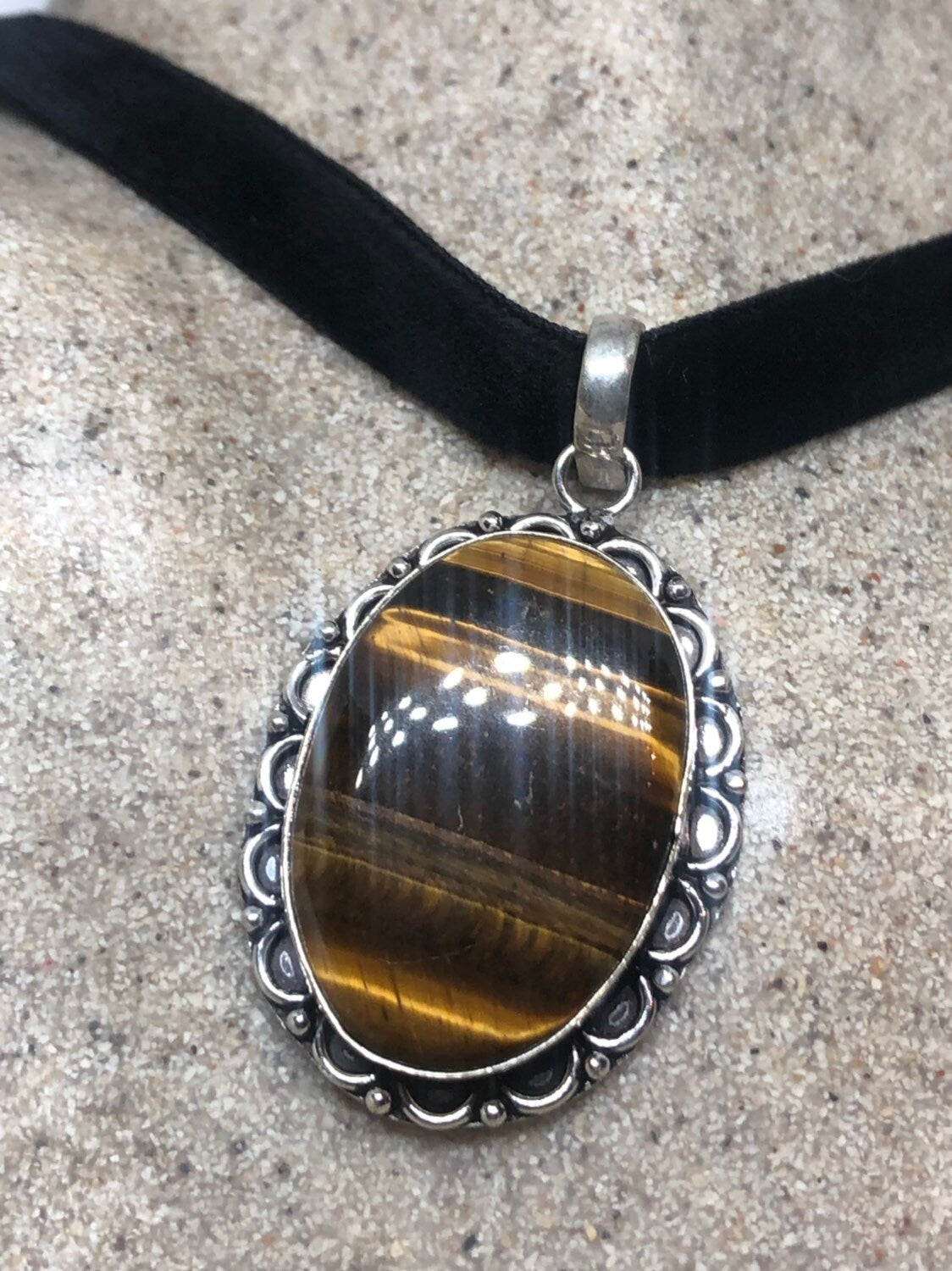 Vintage Handmade Silver tigers eye Pendant Necklace