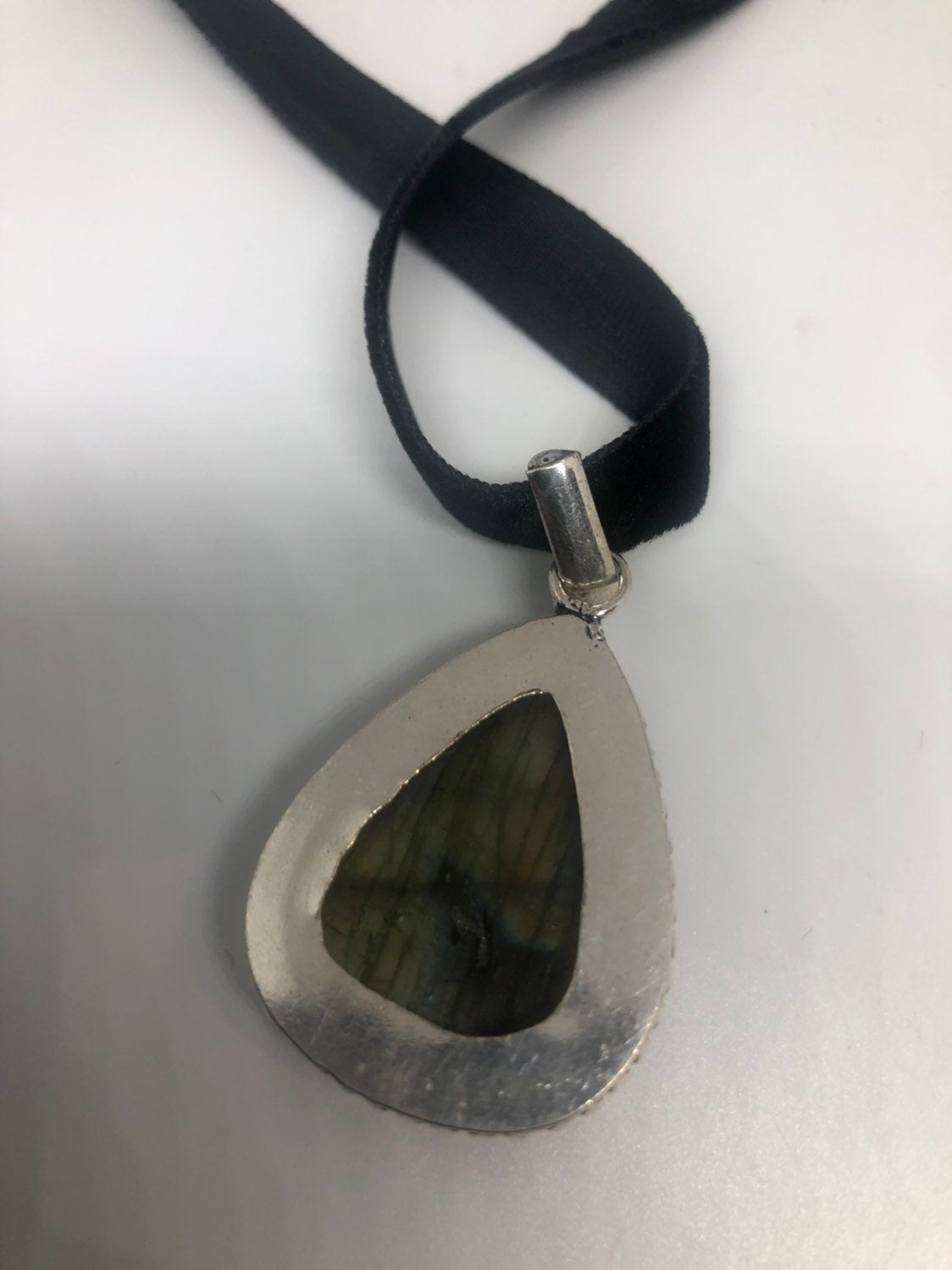 Vintage Silver Genuine Green Labradorite Gemstone Necklace