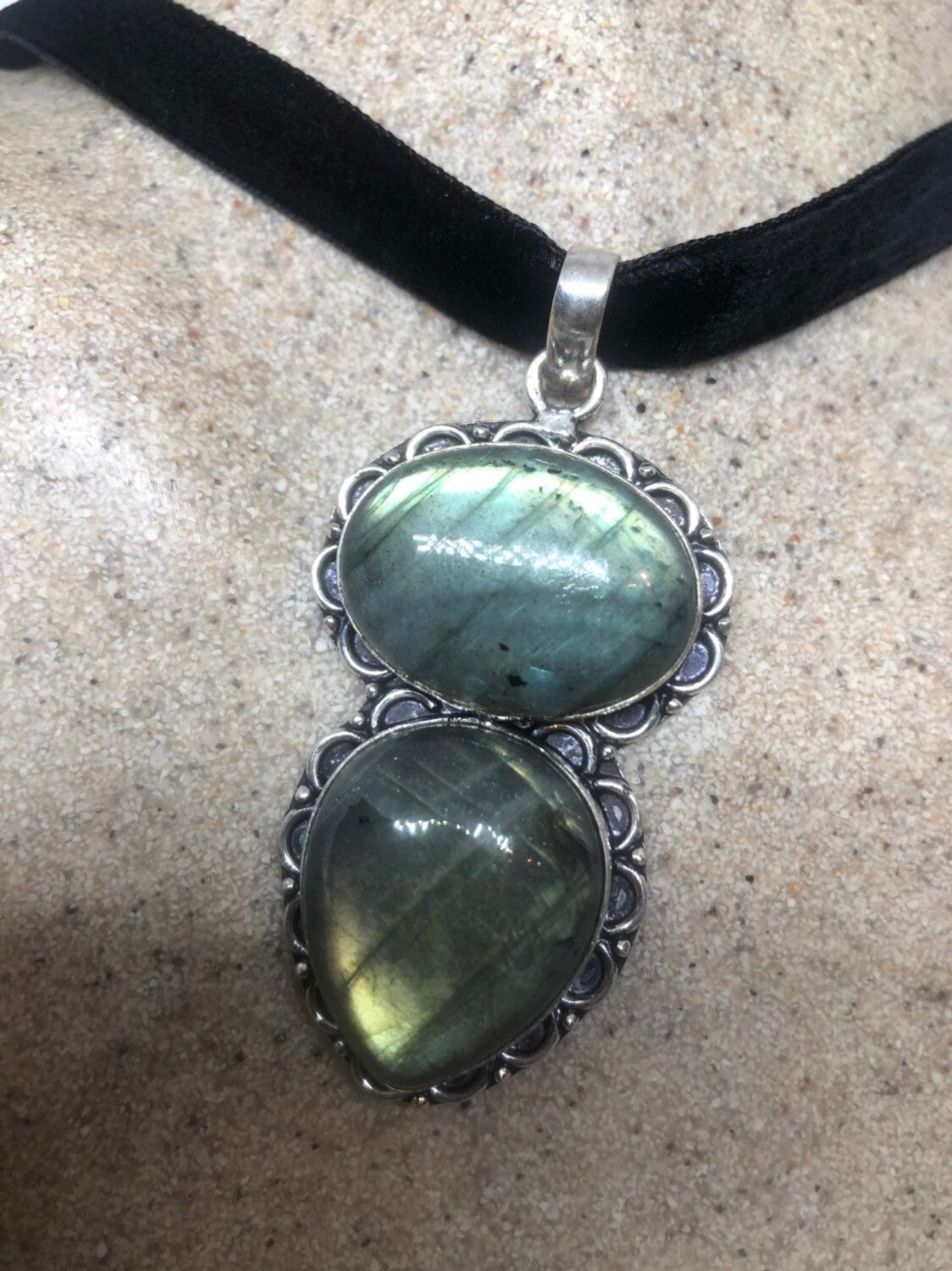 Vintage Green Labradorite Choker Pendant Necklace