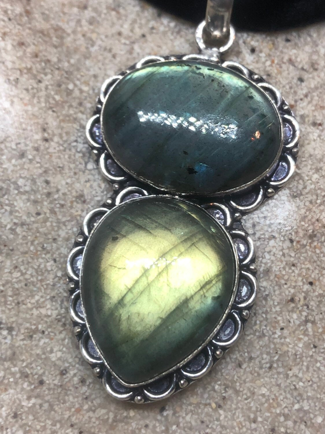 Vintage Green Labradorite Choker Pendant Necklace