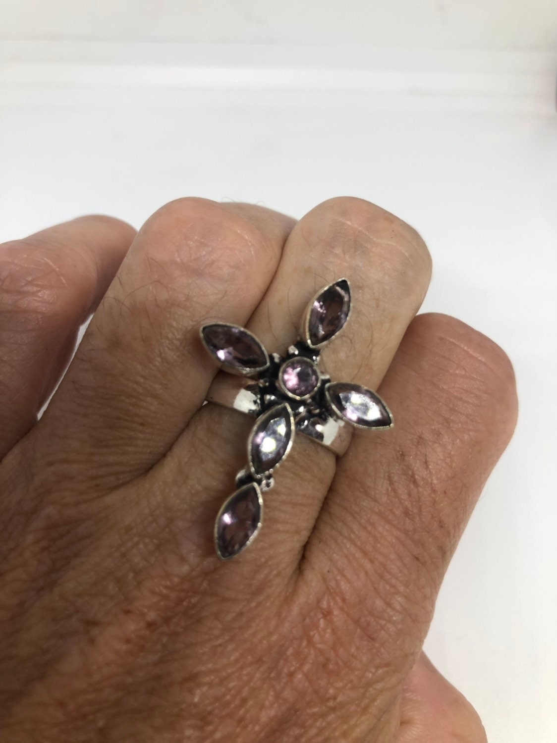 Vintage Purple Genuine Amethyst cross Ring