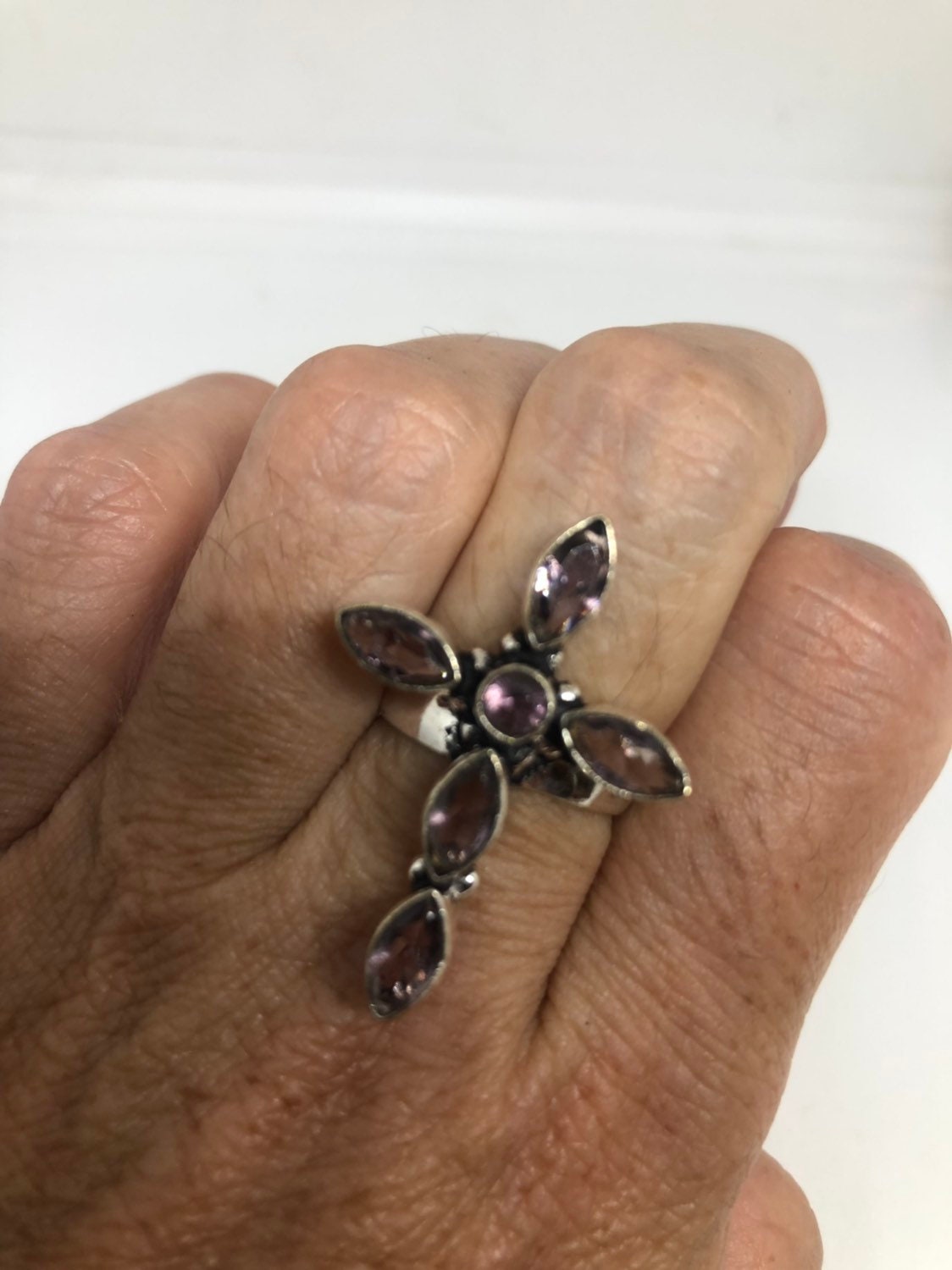 Vintage Purple Genuine Amethyst cross Ring