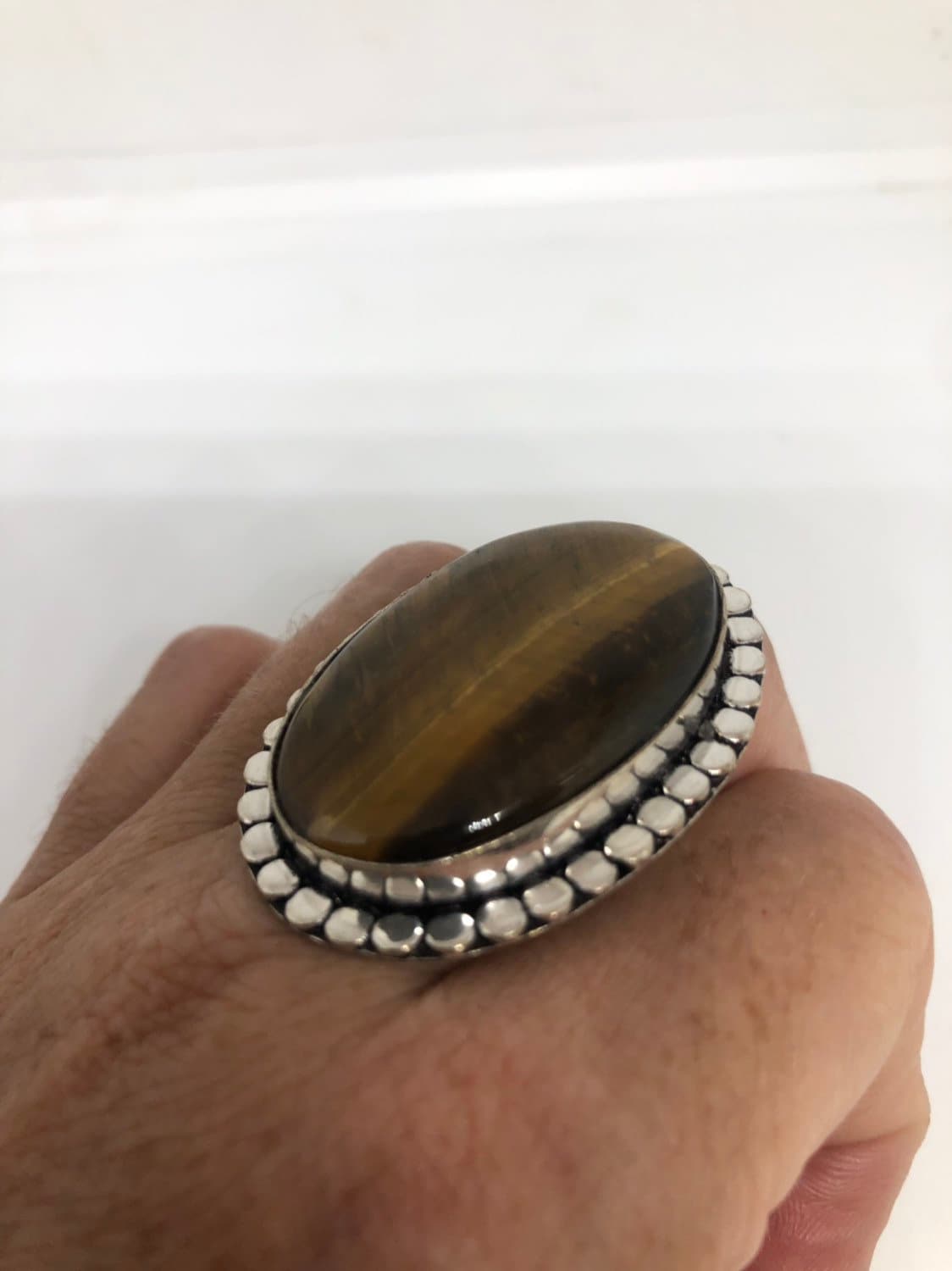 Vintage Tigers Eye Stone Silver Ring