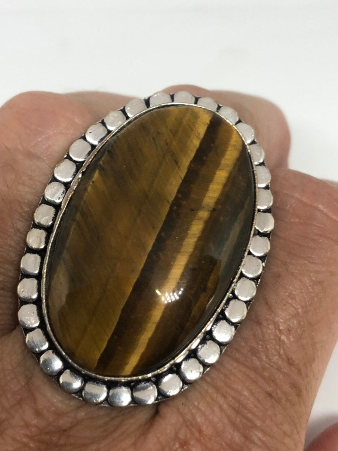 Vintage Tigers Eye Stone Silver Ring