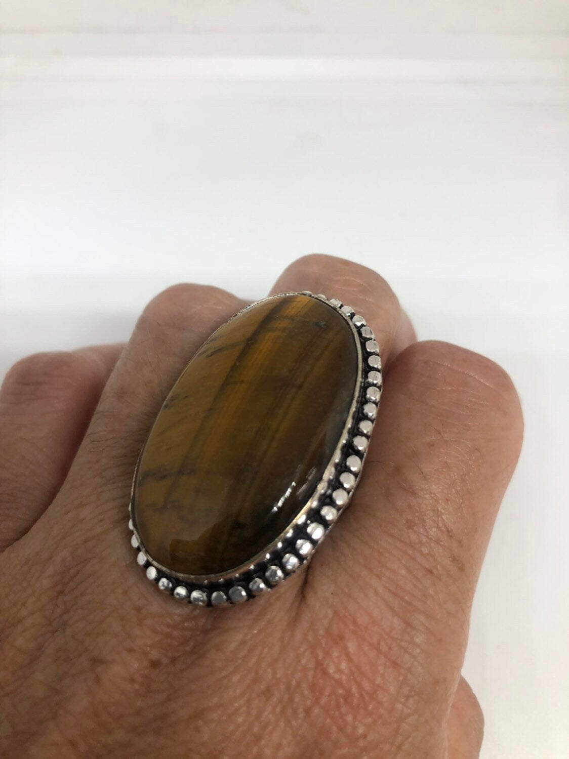 Vintage Tigers Eye Stone Silver Ring