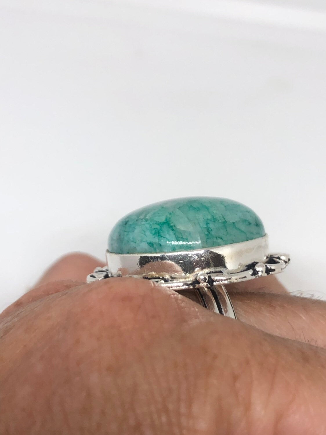 Vintage Genuine Green dyed Rainbow Moonstone Ring