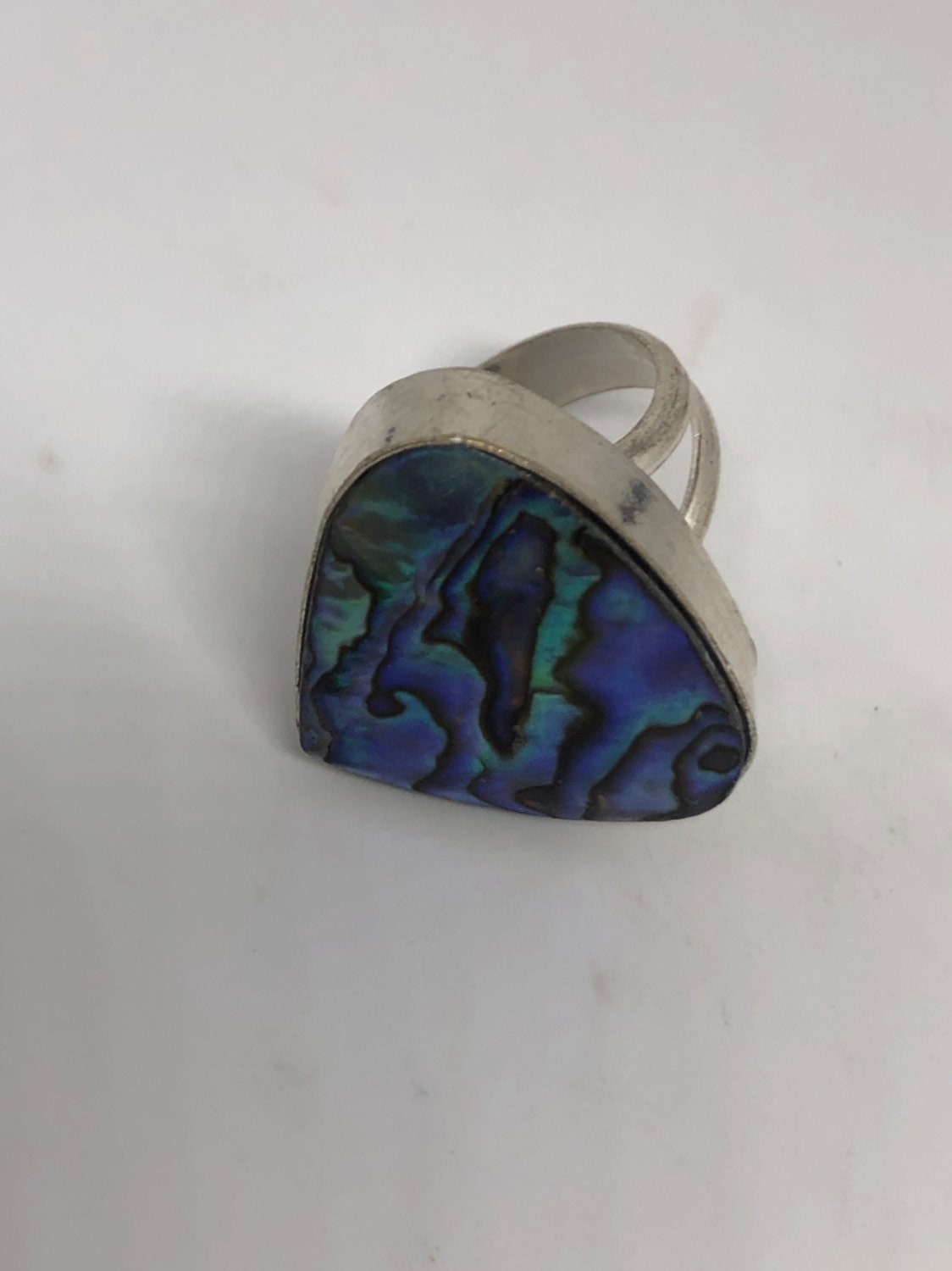 Antique Green Abalone White Bronze Silver Ring