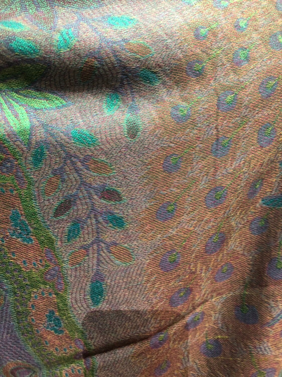 Vintage Peacock Feather Brocade Pashmina Scarf Wrap Shawl