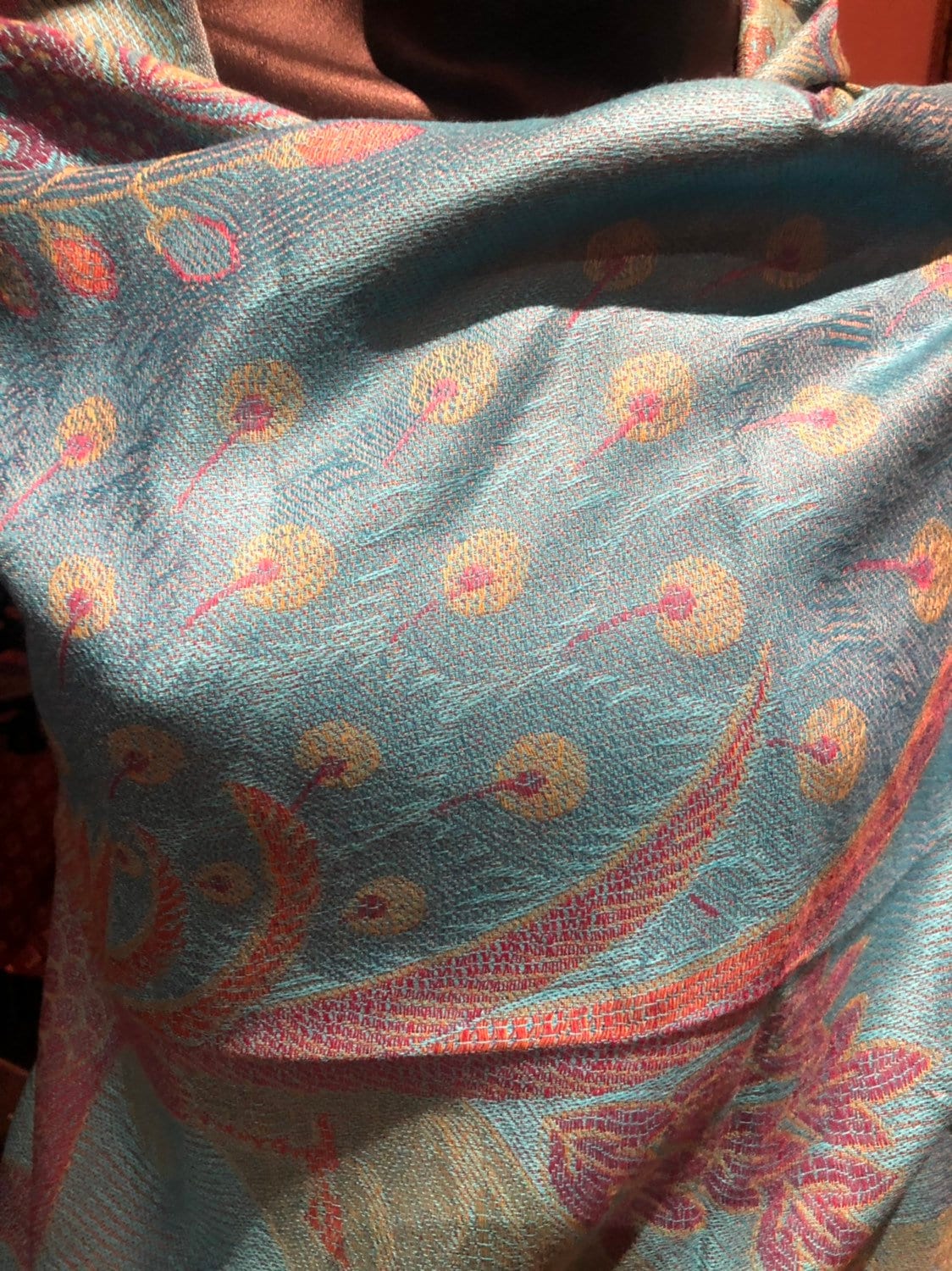 Vintage Peacock feather Brocade Pashmina Scarf Wrap Shawl