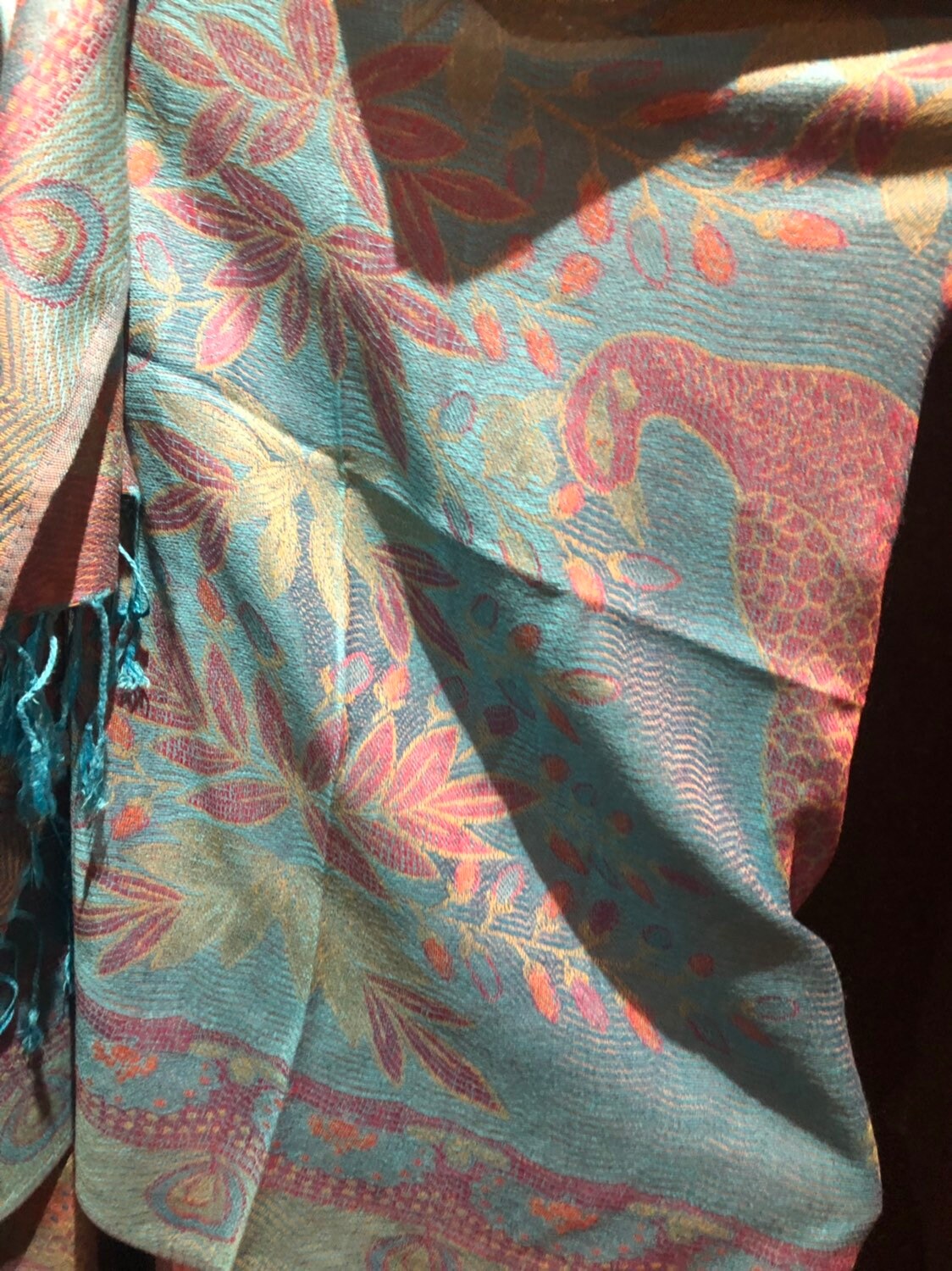 Vintage Peacock feather Brocade Pashmina Scarf Wrap Shawl