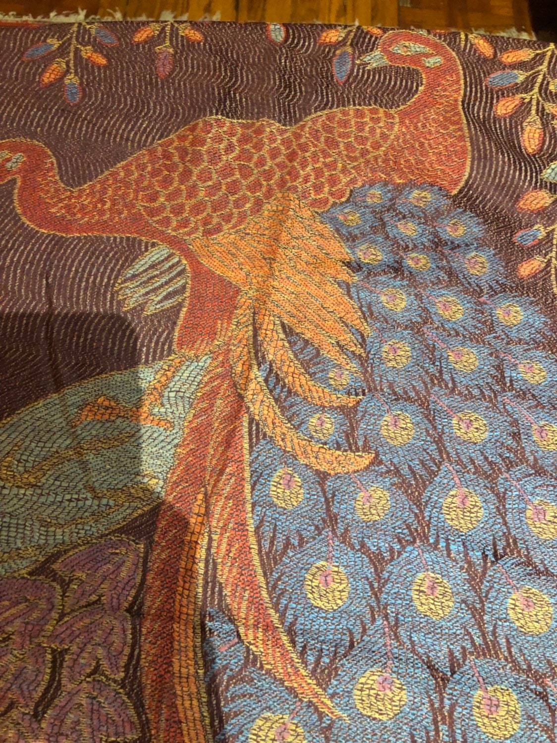 Vintage Peacock feather Brocade Pashmina Scarf Wrap Shawl