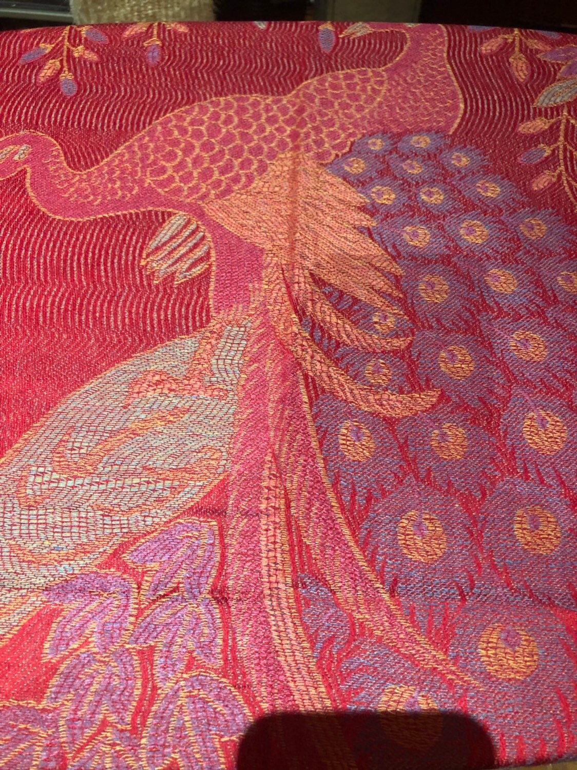 Vintage Peacock Feather Brocade Pashmina Scarf Wrap Shawl