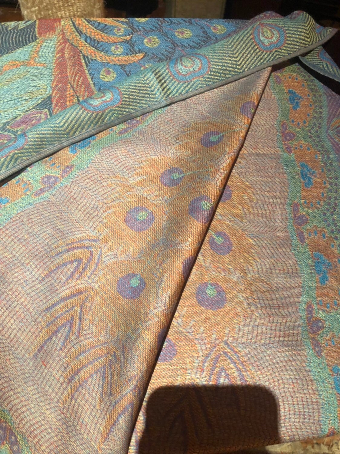 Vintage Peacock feather Brocade Pashmina Scarf Wrap Shawl