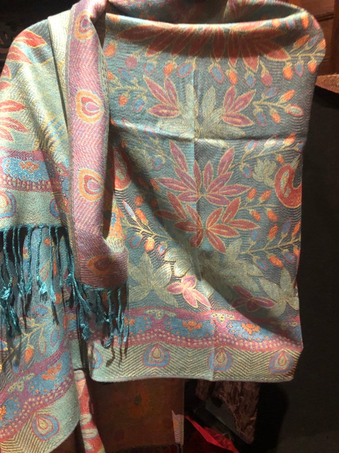 Vintage Peacock feather Brocade Pashmina Scarf Wrap Shawl