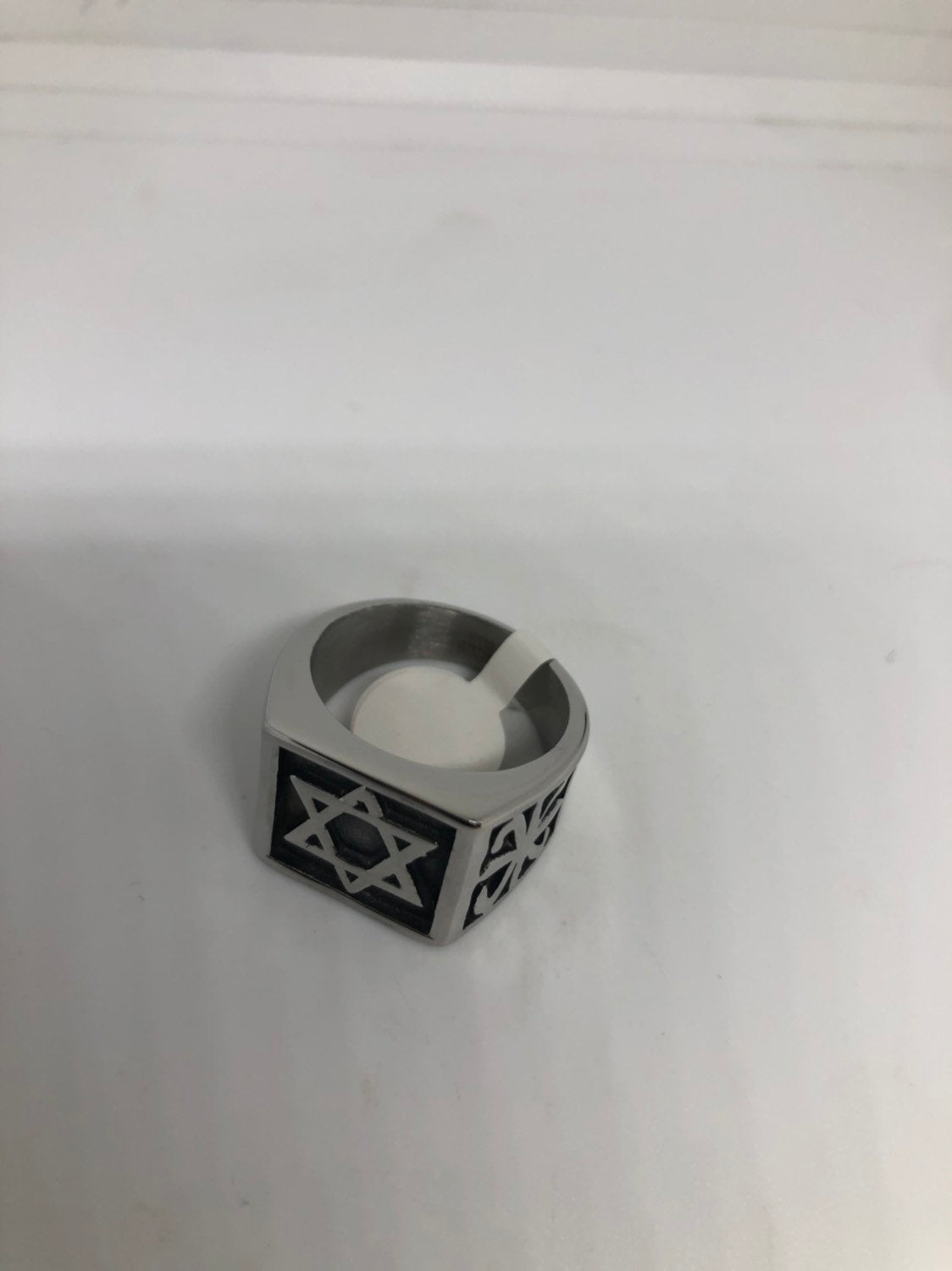 Vintage Stainless Steel Star of David Mens Ring