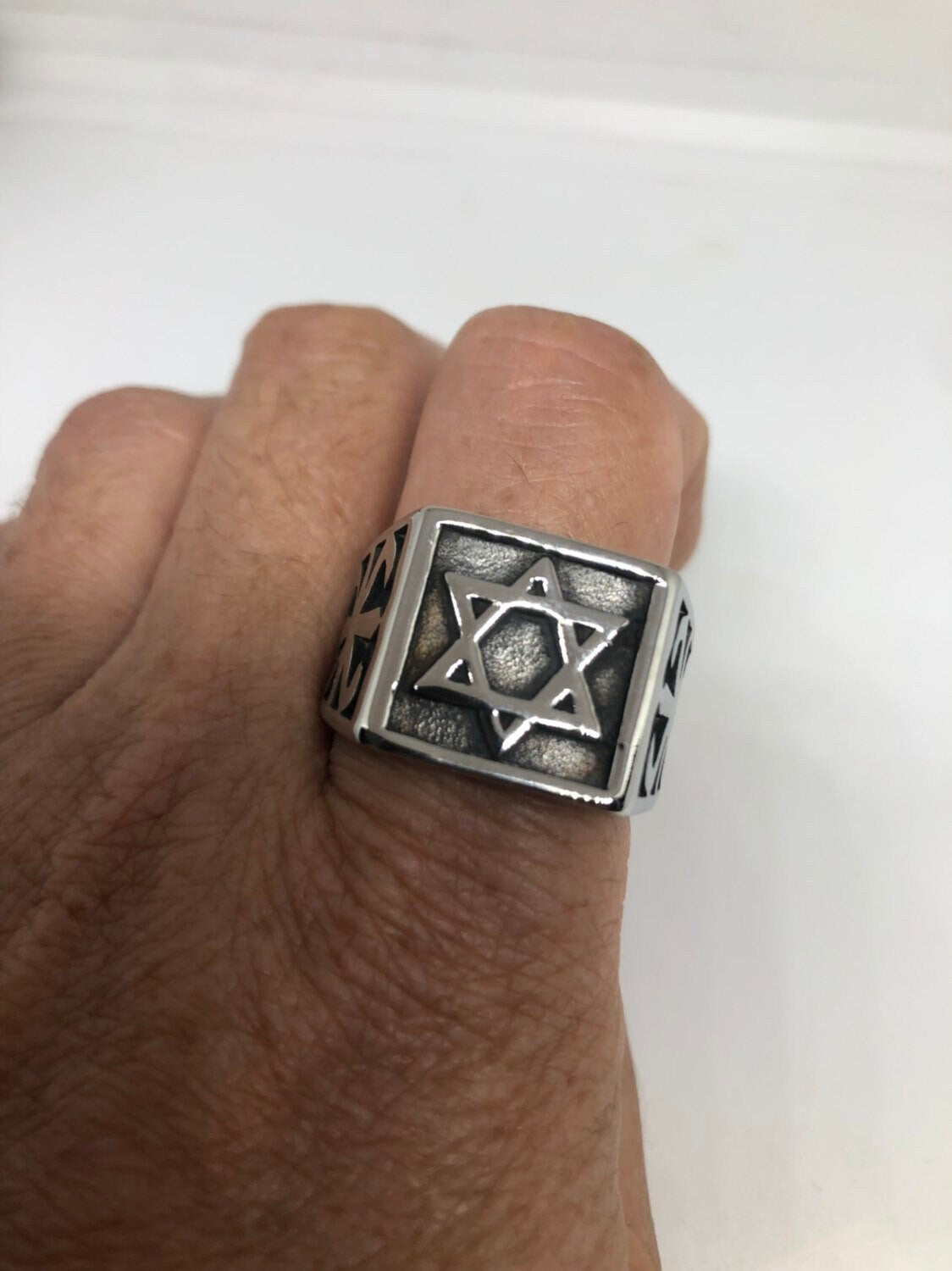 Vintage Stainless Steel Star of David Mens Ring