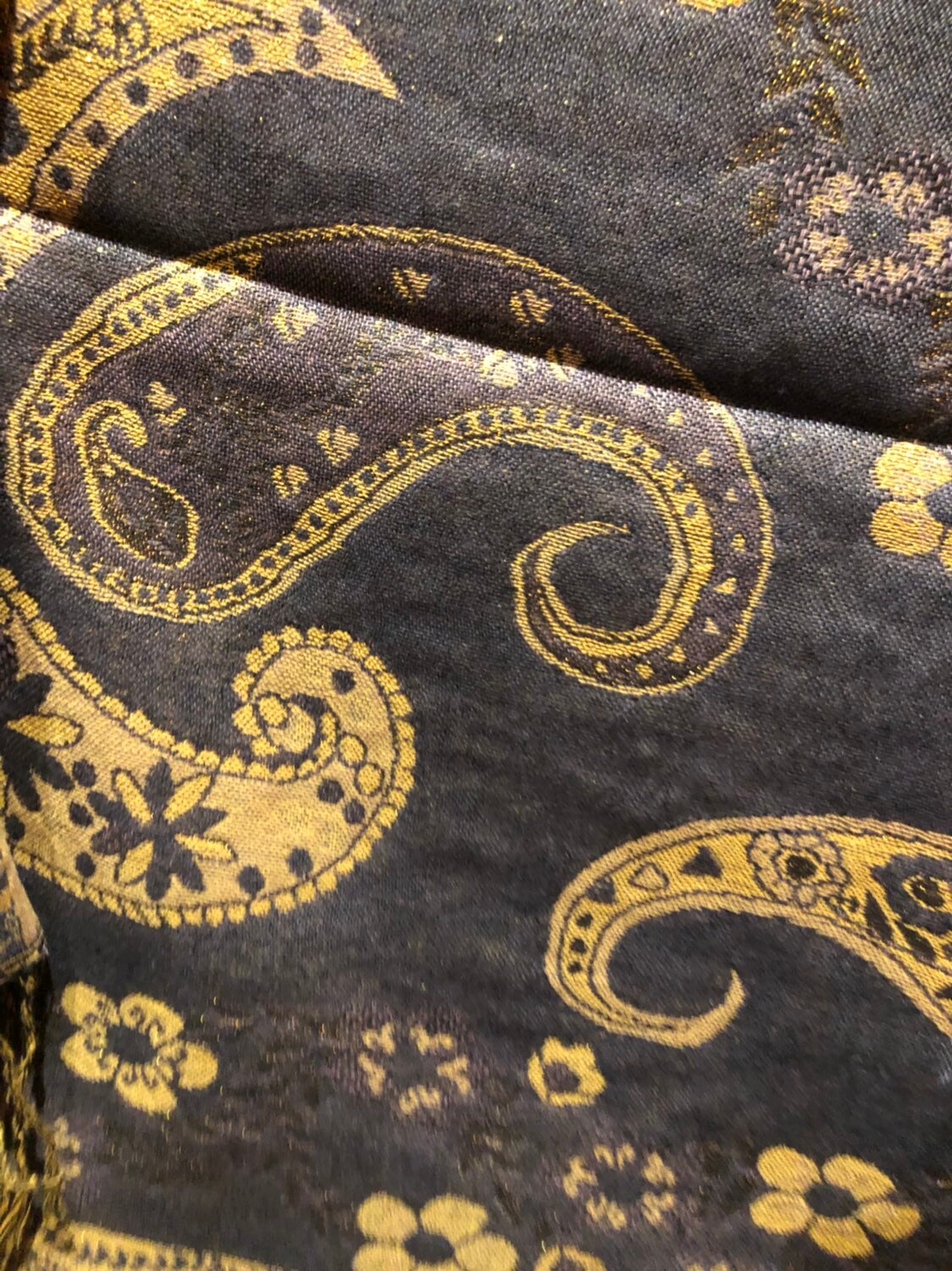 Vintage Gray Metallic Gold Paisley Brocade Pashmina Scarf Wrap