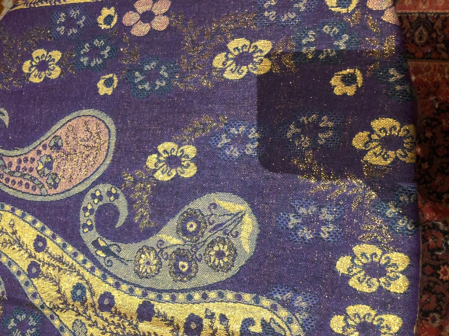 Nemesis Vintage Royal Purple Metallic Gold Paisley Brocade Pashmina Scarf Wrap