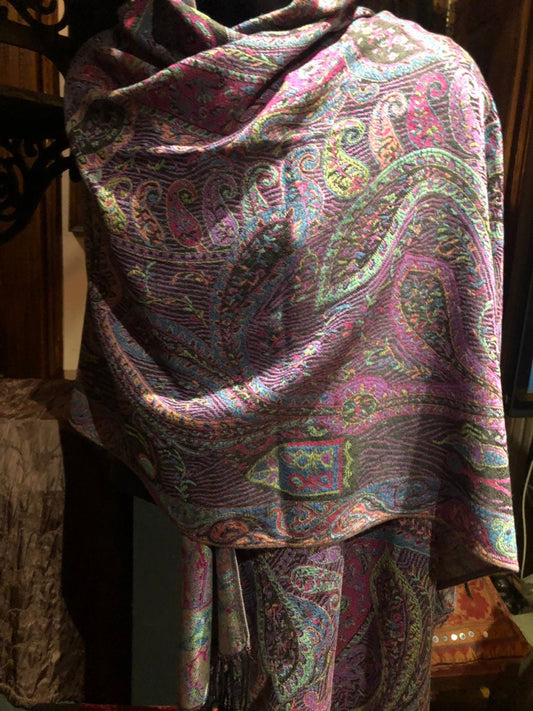 Vintage purple Paisley Brocade Pashmina Scarf Wrap