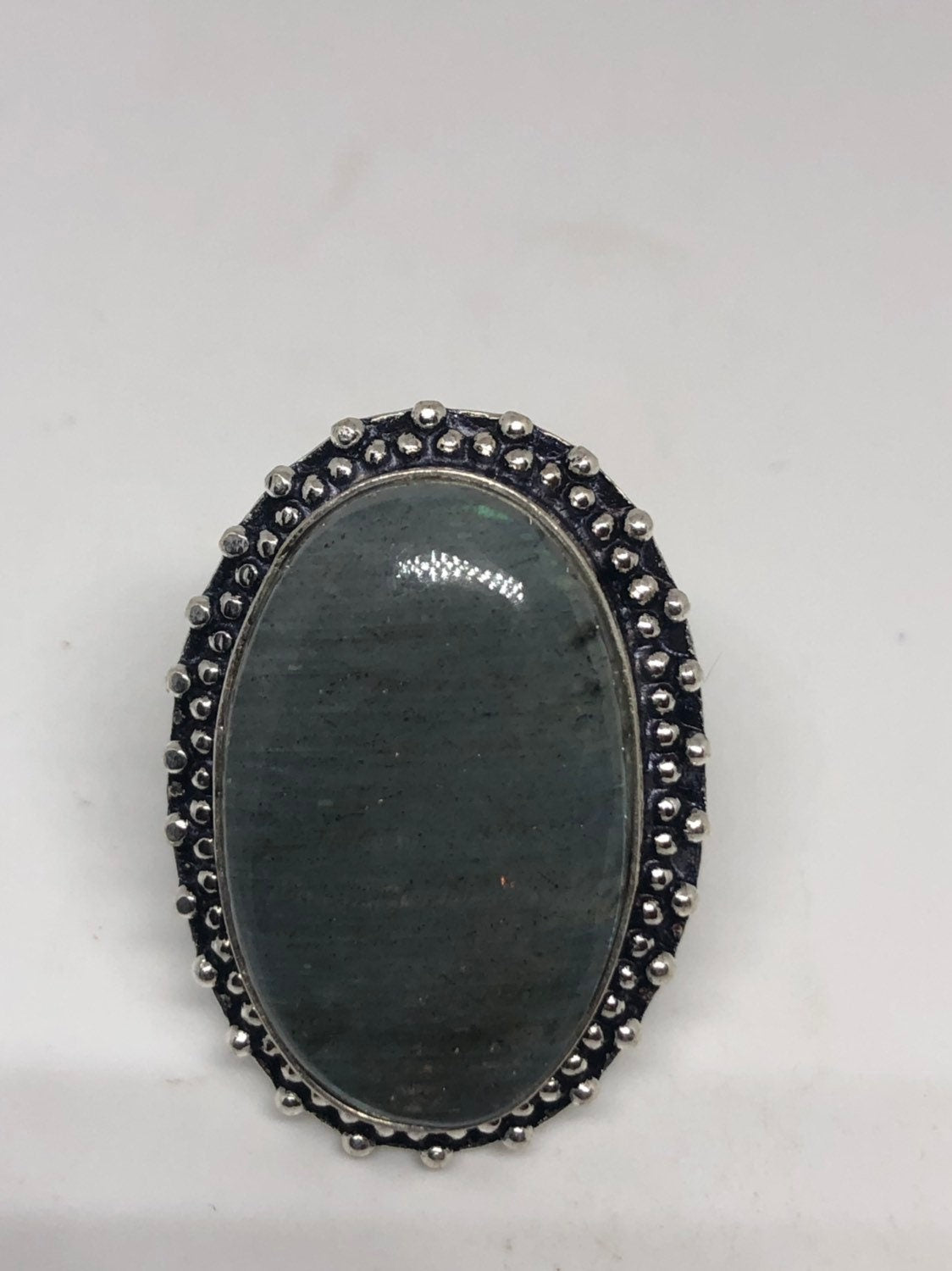 Vintage Blue Green Labradorite Stone Silver Ring