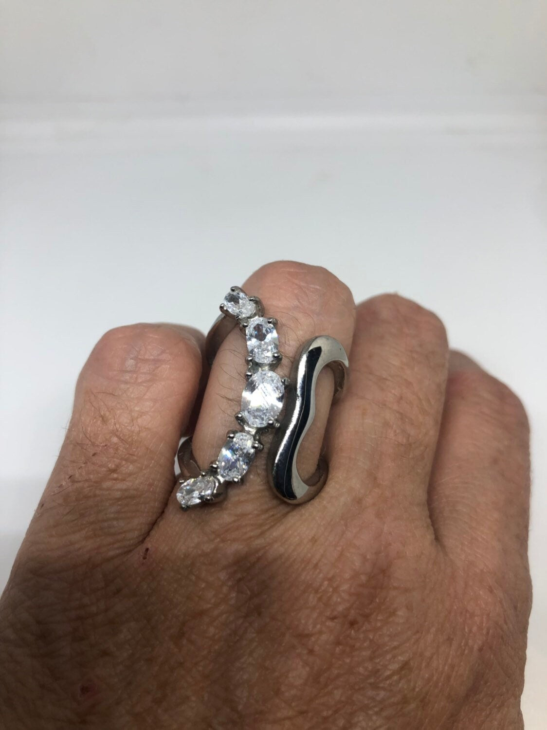 Vintage Zirconia Crystal Stainless Steel Band Ring