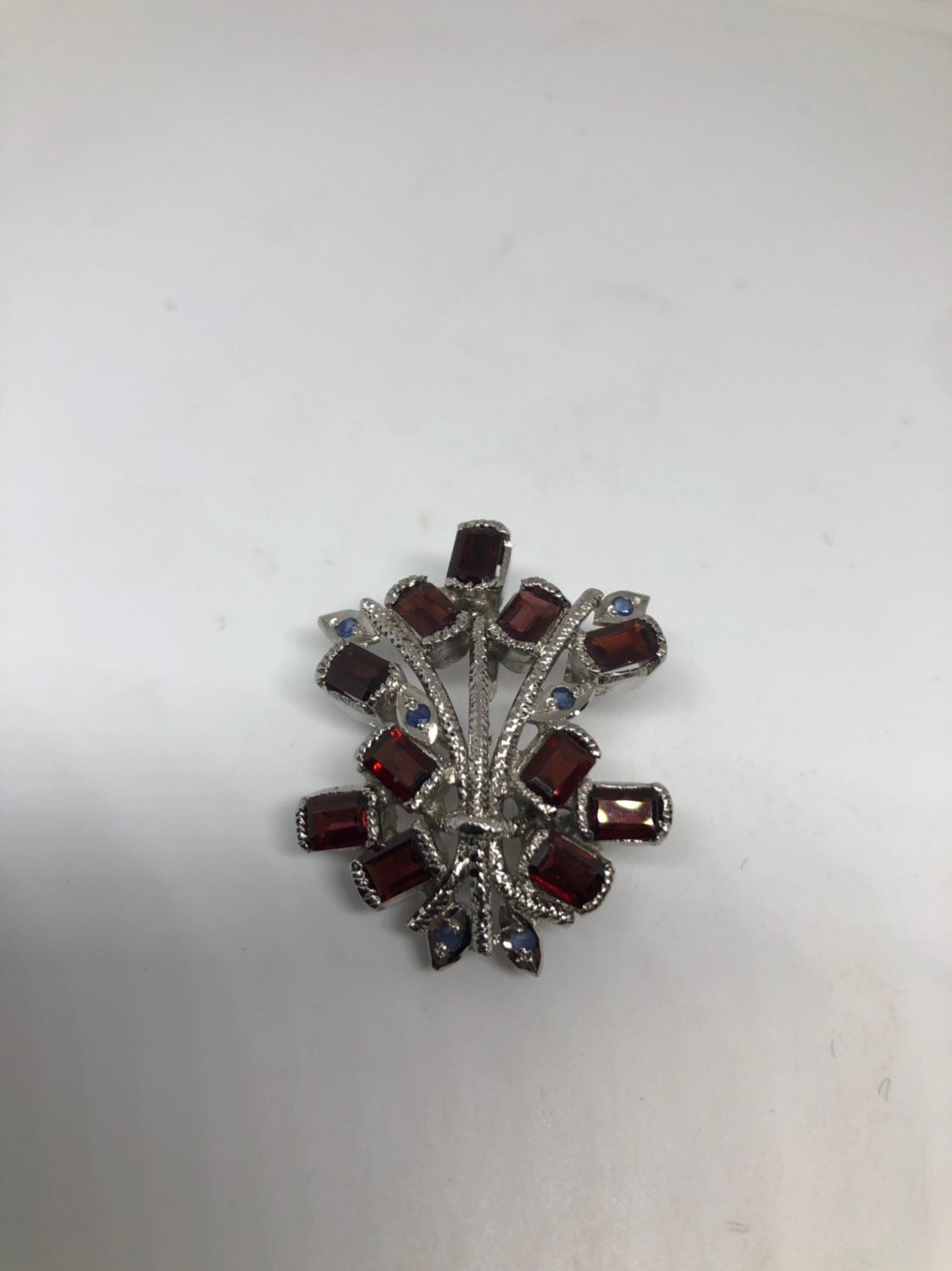 Vintage Handmade Genuine Garnet 925 Sterling Silver Rhodium Brooch Choker