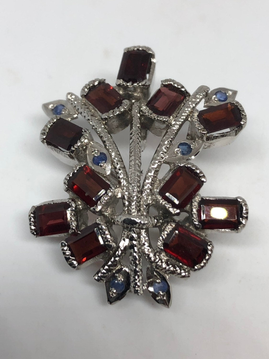 Vintage Handmade Genuine Garnet 925 Sterling Silver Rhodium Brooch Choker