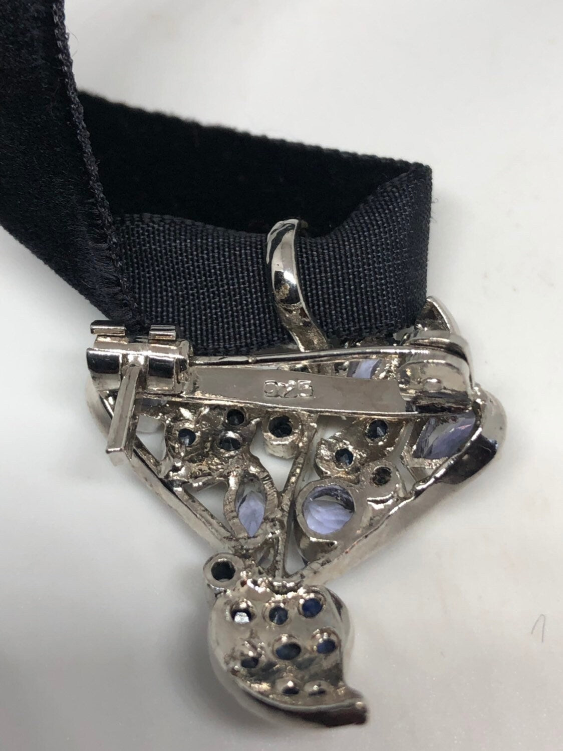 Vintage Handmade 925 Sterling Silver Blue Tanzanite and Sapphire Pendant pin