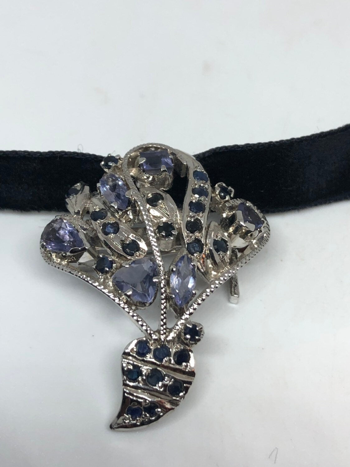 Vintage Handmade 925 Sterling Silver Blue Tanzanite and Sapphire Pendant pin