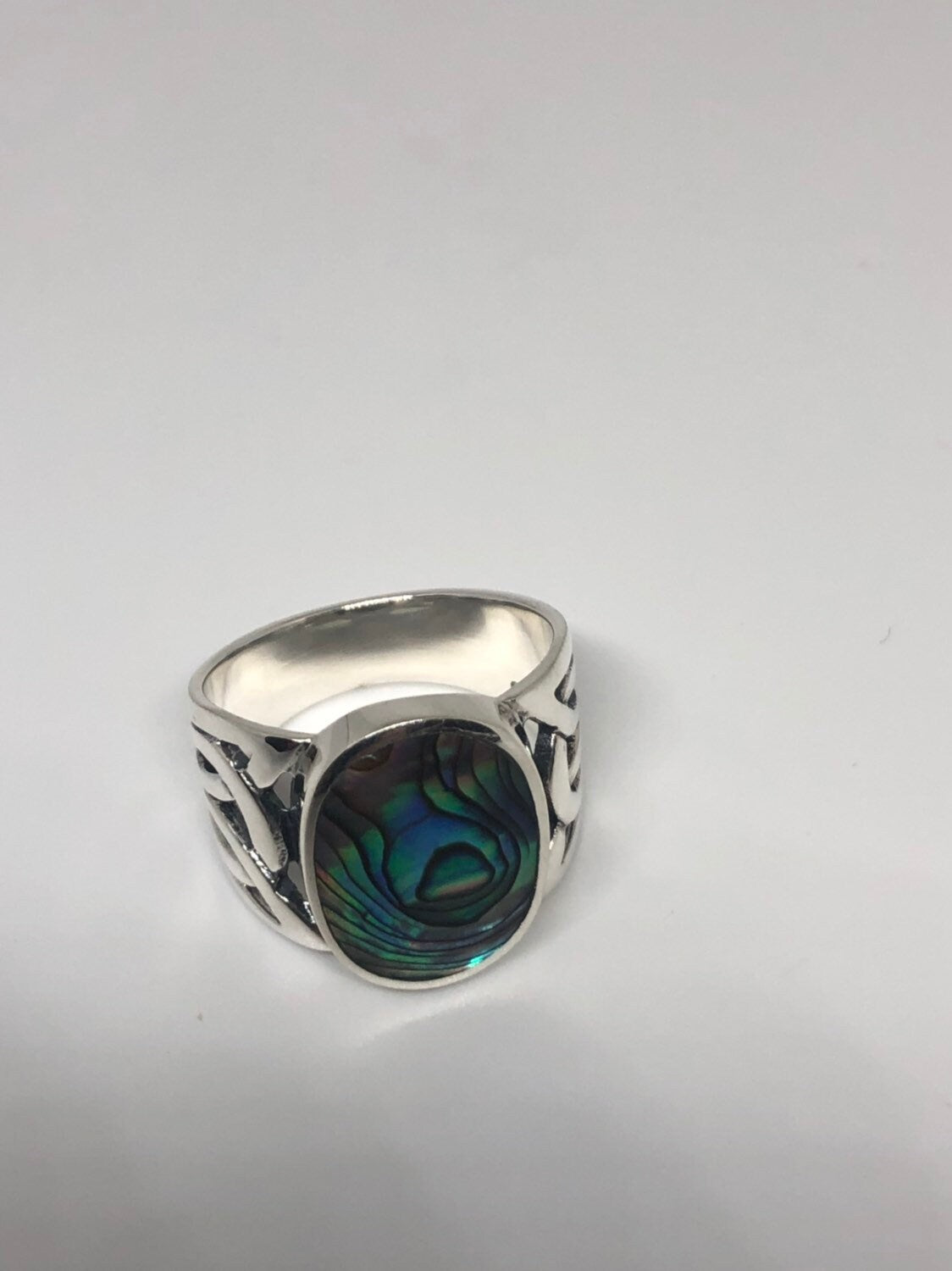 Antique Abalone Filigree Sterling Silver Ring