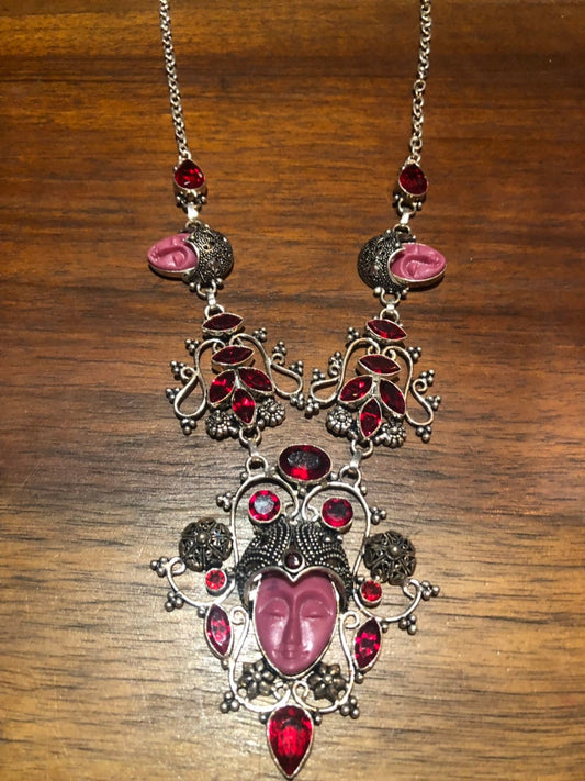 Red Handmade Gothic Styled Silver Finished Genuine Faceted Antique Volcanic Glass Choker Necklace