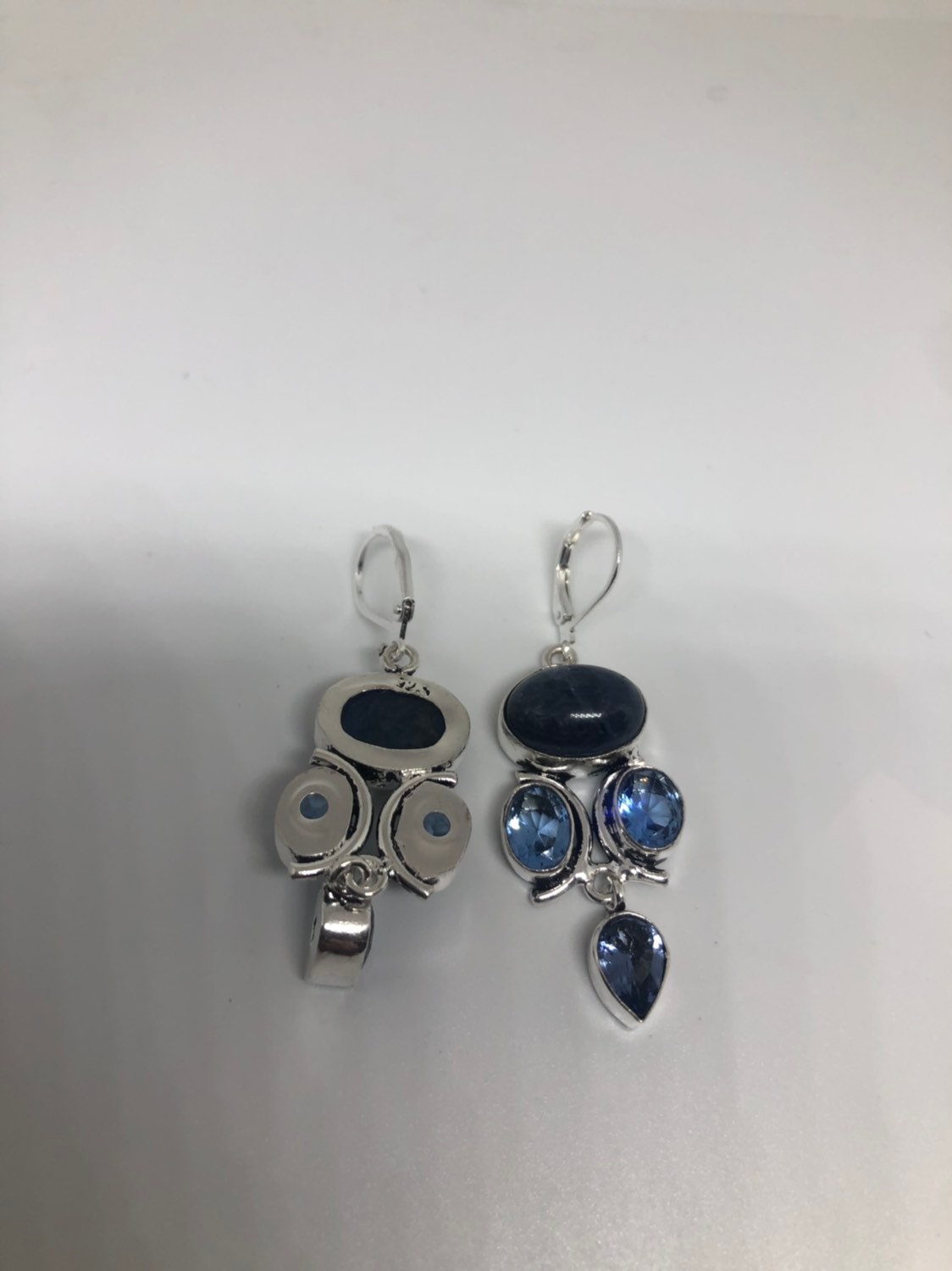 Antique Vintage Blue Lapis tones Silver Dangle Earrings