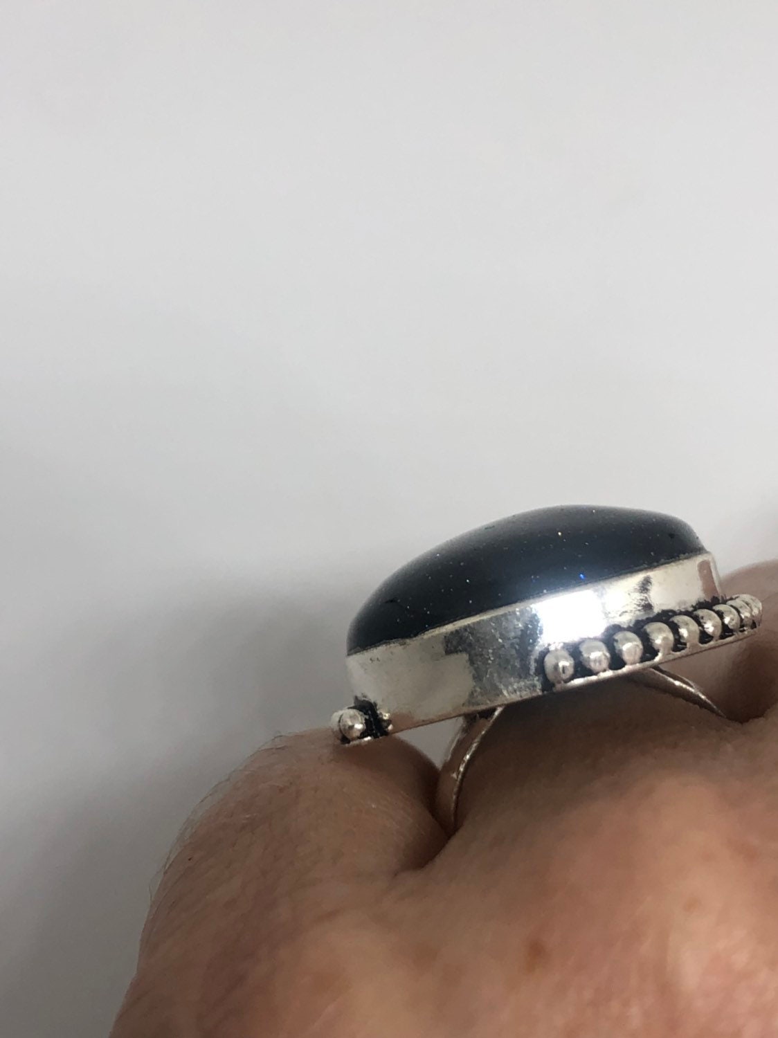 Vintage Handmade Deep Black Sandstone Setting Silver Ring