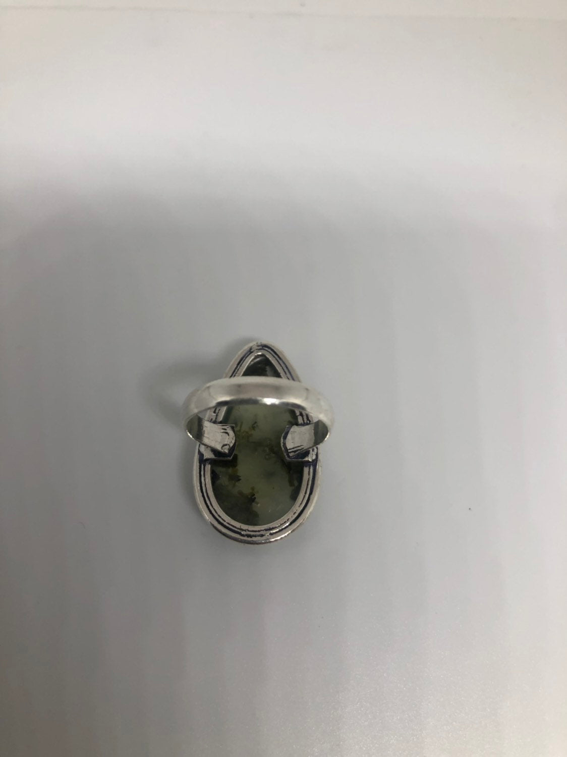 Vintage Green Moss Agate Silver Ring About an Inch Long Knuckle Ring